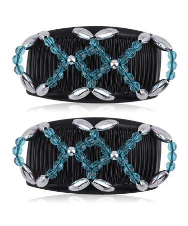 Kytpyi hair comb for sticking hair clips women 2 pieces of fashionable stretchable hair clip for thick fine hair durable double hair comb pearls for women girls hair accessories diy hairstyle (blue) - Buy Online on GoSupps.com