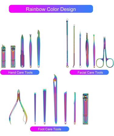 SFYDOM Rainbow Manicure Set - 18 Piece Nail Clippers for Women Gift - Buy Online on GoSupps.com