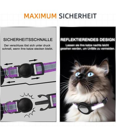 Reflective GPS Cat Neck Band with Apple Airtag Holder | Adjustable Safety Tracker for Cats & Small Dogs - Purple - Buy Online on GoSupps.com