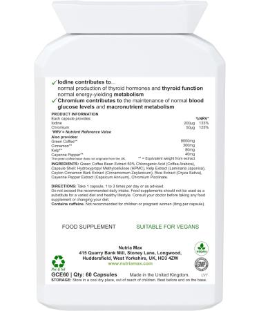 Green Coffee Bean Max - A Green Coffee Supplement with Ban Extract - with Iodine and Chromium - Thyroid Function and Blood Glucose Levels - 60 Capsules - Buy Online on GoSupps.com