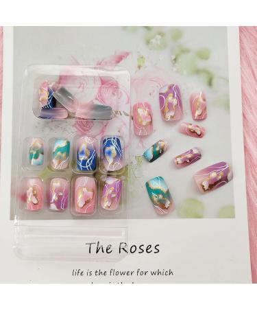 Buy Colorful Cloud Design Medium Square Press On Nails - 24 Pcs Glossy Acrylic Full Cover for Women | International Shipping Available - Buy Online on GoSupps.com