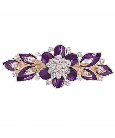 Womens Barrettes Colorful Enamel Flower Hairpin Hair Clips New Women Girls Fashion Barrettes Crystal Rhinestone Hairgrips Hair Accessories Purple