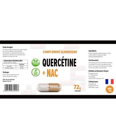 Quercetin + NAC Complex 500mg | 120 Vegan Capsules | High Strength Supplement | 3rd Party Lab Tested | Gluten & GMO Free - Buy Online on GoSupps.com