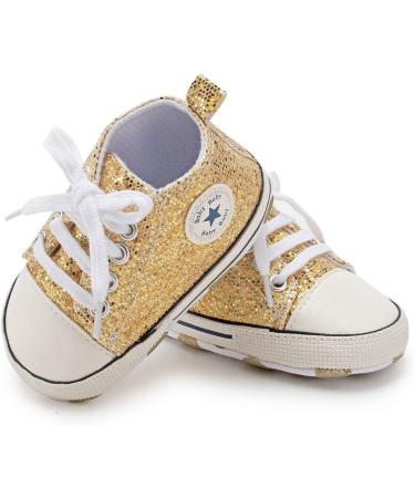 BaiEley High Top Gold Sequin Baby Sneakers 6-12 Months | Soft Sole First Walker Shoes - Buy Online on GoSupps.com