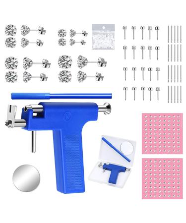 Ear Piercing Gun Kit, 233PCS Self Piercing Earrings Set, Nose Navel Lip Ears Piercer Body Piercing Tools, Earring Piercer with Hypoallergenicear Piercing Needle Kit for Salon & Home Blue Gun with Crystal Ear Stud