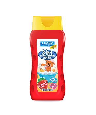 Lucky Super Soft Kids 3 In 1 Shampoo with Detangle Conditioner Body Wash, Strawberry Smarts, 12 Ounce