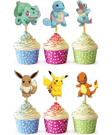 24 pcs Cupcake Toppers -Anime Cupcake top -Childrens Party Decoration-Cartoon Party Supplies(P Poke_mon