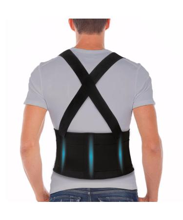 Work Back Brace for Men & Women Adjustable Lower Back Support Belt with Suspenders for Back Pain Relief Moving Construction Warehouse Heavy Lifting Safety & Protection (Black X-Large) X-Large Black
