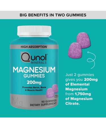 Qunol Magnesium Gummies for Adults - 200mg High Absorption Magnesium Supplement Supports Nerve Bone & Muscle Health Vegetarian 120 Count - International Shipping Available - Buy Online on GoSupps.com