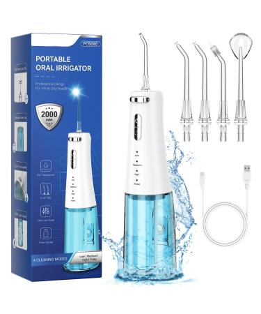 Cordless Water Flossers Picks for Teeth IPX7 Waterproof Portable Water Flosser with 4 Pressure Modes 2000mAh Rechargeable Water Dental Flosser for Home Travel (White)