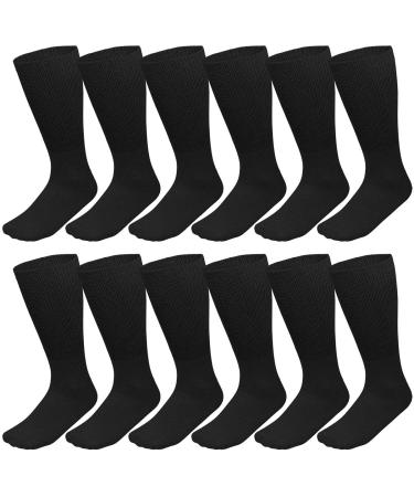 Falari 12-Pack Crew Length Diabetic and Circulatory Non Binding Physicians Approved Socks 13-15 Black Black 13-15