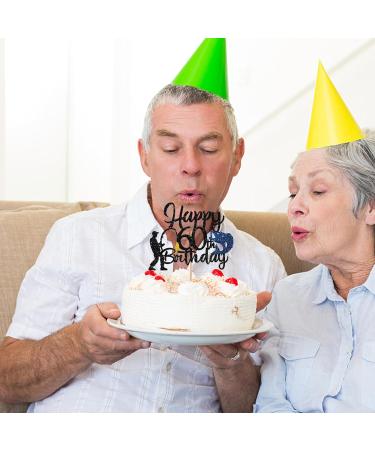 Fishing 60th Birthday Cake Topper Fisherman Happy 60th Birthday Cake Topper for Men Fishing Enthusiast 60th Party Decoration Men's 60th Birthday Party Supplies - Black Glitter - Buy Online on GoSupps.com