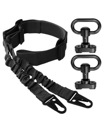 HANAMO Rifle Sling 2 Point Sling Adjustable with 2 PCS QD Sling Base for Mlok Rail, Two Point Sling with QD Sling Swivels Quick Release Sling Attachment black