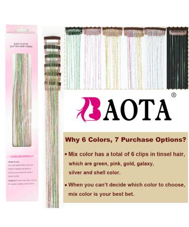 6Pcs Mix Color Hair Tinsel Clip in Kit - Sparkle Glitter Extensions for Women, Girls, Kids - Festival Party Dazzle Accessories - Buy Online on GoSupps.com