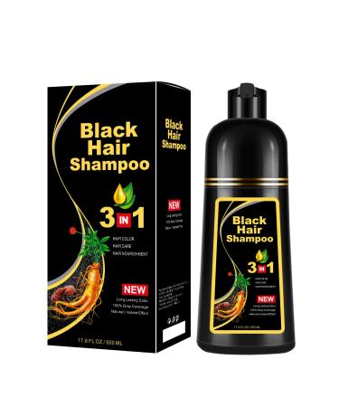 Natural Black Hair Shampoo 500ml  3- IN-1 Herbal Black Hair Dye Shampoo Hair Color Shampoo for Gray Hair Coverage  Hair Nourishing & Darkening for Men Women  Instant Black Hair Color for All Hair Types 17.6 Fl Oz (Black)