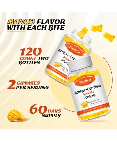 2 Pack Acetyl L-Carnitine Gummies L-Carnitine Supplement for Women & Men Nutrition Supplement for Boost Energy Immunity & Brain Health Vegan Non-GMO Mango Flavor 120 Count 60 Count (Pack of 2) - Buy Online on GoSupps.com