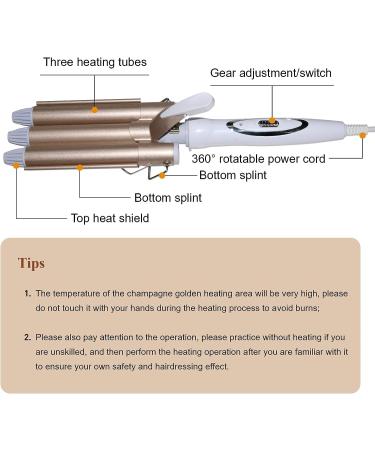 3 Barrel Curling Iron Wand - Triple Hair Waver for Beach Waves 1 Inch Ceramic Tourmaline - Hair Styling Tools in Champagne Gold - Buy Online on GoSupps.com