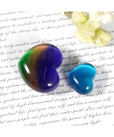 Soulnioi Healing Crystal Sky Blue Cat's Eye Crystal Heart Shape Gemstone Love Pocket Plam Stone Worry Stones Tumbled Stones for Reiki Meditation Therapy Birthday Gift - 2Pcs(3cm & 4.5cm) Sky Blue Cat Eye's_2pcs - Buy Online on GoSupps.com