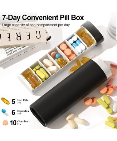 7 Day Pill Organizer for Travel - Cute Portable Medicine Holder | Daviky Weekly Pill Box for Vitamins Medications & Supplements (Black - Buy Online on GoSupps.com