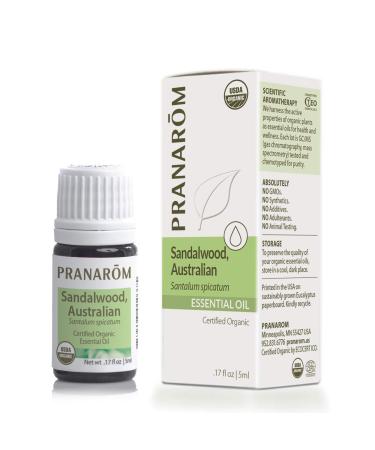 Pranarom USDA Certified Organic Australian Sandalwood Essential Oil (5ml), 100% Pure Natural Therapeutic Grade for Home Diffusing, Aromatherapy, Skincare, Candle Making, DIY Perfumes