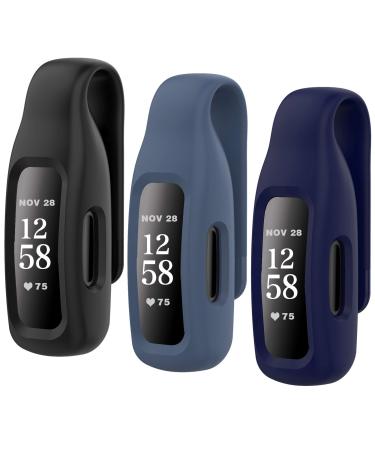HSWAI 3-Pack Clips Replacement for Fitbit Inspire 2, Soft Comfortable Silicone Clip 360Protection Holder Accessory Compatible with Fibit Inspire 2 black / navy / slate