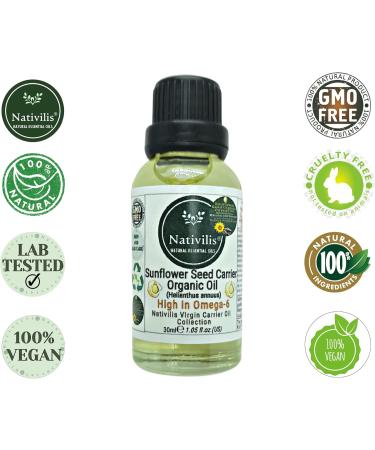 Nativilis Organic Sunflower Seed Carrier Oil (Helianthus annuus) Omega 6 Hair Face & Skin - Natural Cold Pressed - Non-comedogenic - Promotes Moisture Retention in Skin and Hair Acne-Prone Copaiba - Buy Online on GoSupps.com