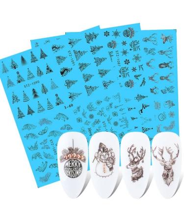 4 In 1 Nail Art Decorations Deer Christmas Tree DIY Manicure Snow Nails Stickers Xmas Design Lace Black White(I-39) - Buy Online on GoSupps.com