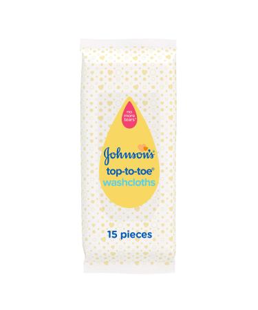 Johnson's Baby Top-To-Toe Washcloths 15 Pieces - Pre-Moistened Washcloths for Sensitive Skin 15 Count (Pack of 1)