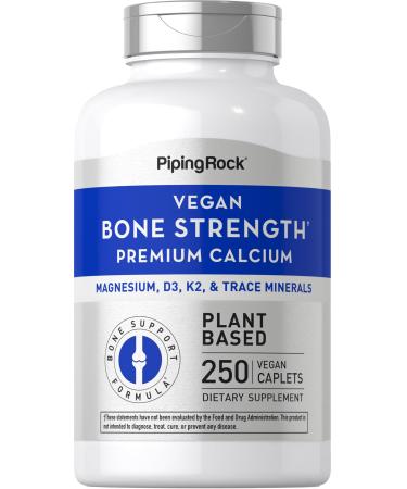 Piping Rock Bone Strength Algae Supplement | 250 Caplets | Plant Based Calcium with Vitamin K2 D3 Magnesium | Vegan Non-GMO Gluten Free