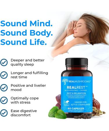 Real Mushrooms RealRest (60ct) Capsules and Reishi Mushroom Powder (45 Servings) Bundle - Mushroom Supplement for Longevity Daily Immune Support Improved Sleep and Relaxation - Vegan Non-GMO - Buy Online on GoSupps.com