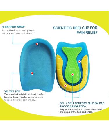 Men's Gel Heel Cups for Heel Pain Relief and Shock Absorption - Silicon Pads for Plantar Fasciitis, Bone Spurs - Size 6-12 - Buy Online on GoSupps.com