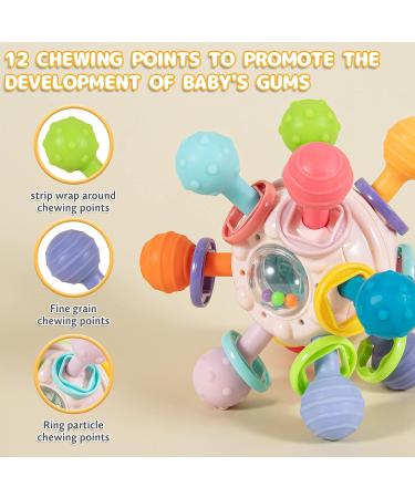 Daboot Teething Ball Toy for Babies 0-6 Months | Sensory Infant Teether Rattle Chew Toy | Easy to Hold | Baby Girl Boy Gift (Pink) - Buy Online on GoSupps.com
