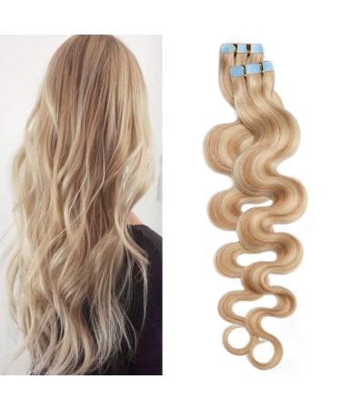 Rich Choices Tape Extensions Real Hair Remy Real Hair Hair Extension Extensions Real Hair Tape In 20Pcs Ashblond/Weißblond #18/613 40cm - 50g