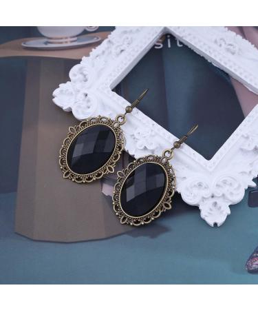 Vintage Black Crystal Drop Earrings | Oval Onyx Dangle Jewelry for Women | Large Onyx Stud Earrings & Black Gem Hooks - Buy Online on GoSupps.com