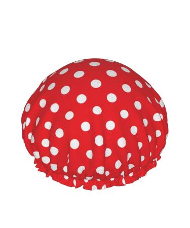 Red White Polka Dot Shower Cap | Double Layer Bath Cap | Adjustable Elastic Band | Stylish for Women - Buy Online on GoSupps.com