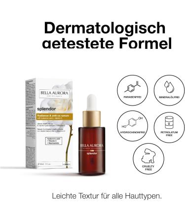 Bella Aurora Labs Bella Aurora Splendor Vitamin C + Hyaluronic Acid + Niacinamide Radiance and Antioxidant Serum AntiAging Serum in Ampoules AntiImperfections AntiWrinkles 30ml dropper - Buy Online on GoSupps.com