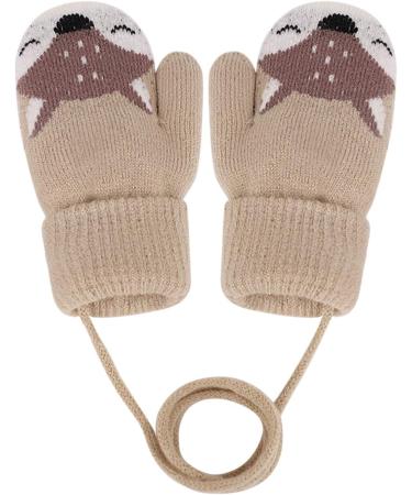 Baby Toddler Fox Knitted Magic Mittens with Furry Lining - Light Brown (1-3 Years) - Buy Online on GoSupps.com