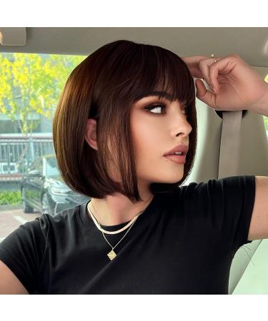 Haircube Short Bob Wig with Bangs for Women - Heat-Resistant Synthetic Fiber for Party Cosplay & Daily Wear (Brown/Black Tea) - Buy Online on GoSupps.com