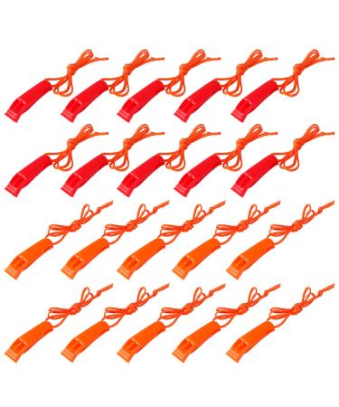 20 Pcs Emergency Safety Whistle Plastic Whistles Set with Lanyard Red and Orange