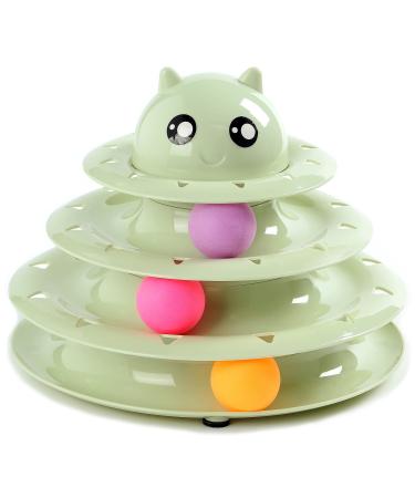 Vealind Cat Toys Interactive Fun Roller Exerciser 3 Level Tower Ball Toy Kitten Teaser Toy with Colorful Balls Green