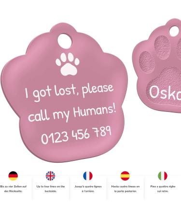 Buy ENGRAVO Personalized Dog Tag Paw in Pink 33mm | Custom Engraving & 2 Key Rings Fast International Shipping - Buy Online on GoSupps.com
