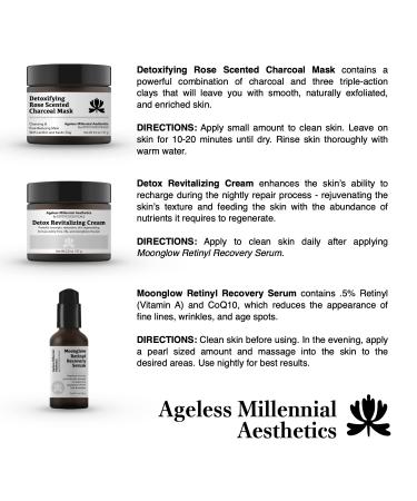 Ageless Millennial Aesthetics Nights Skin Care Gift Box - Detoxifying Charcoal Mask Moonglow Retinyl Recovery Serum & Revitalizing Cream for Youthful Skin - Buy Online on GoSupps.com