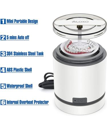 Vloxo Portable Ultrasound Cleaning Device for Dentures | 30W Stainless Steel 42kHz Ultrasonic Bath - Clean Aligners Retainers Jewelry & More - Buy Online on GoSupps.com