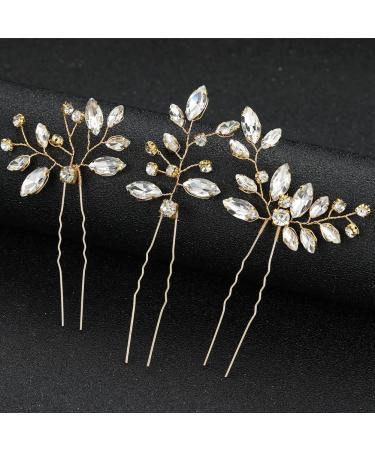 3 Pcs Rhinestone Bride Wedding Hair Pins | Crystal Headpiece for Women and Girls | Gold Bridal Hair Accessories - Buy Online on GoSupps.com
