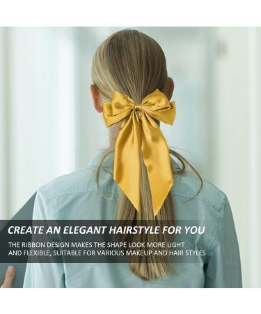 1 Piece of Long Streamer Hairpin With 1 Hair Ring and 2 Ribbon Hair Clips Bow Hair Accessories Solid Color French Hair Clips Birthday Party Accessories Simple and Versatile Hairpin (Yellow) - Buy Online on GoSupps.com