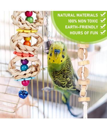 Vegan 9-Piece Bird Toys Set - Wooden Ladder with Landing Site for Budgies Parrots and Cockatoos - Colorful Cage Accessories - Buy Online on GoSupps.com