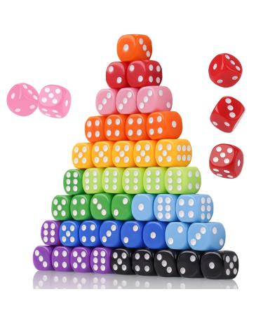 NiToy Game Dice Set 16MM 50PCS 6-Sided Solid Vintage Colors Standard Round Corner Dices for Board Game, Party, Holidays, Family Game, Math Teaching Tool Classroom Accessories RPG Dice (10 Mix Colors)