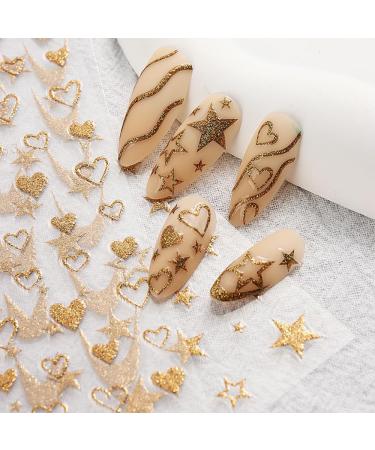 8 Leaves French Nail Ticker | Self-Adhesive Glitter Gold Nail Art Stickers - Butterfly & Star Designs - Perfect Nail Accessories for Stunning Nail Designs - Buy Online on GoSupps.com