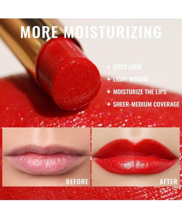 Oulac Moisturising Red Lipstick - Hydrating Lip Balm for Dry Lips | Medium Coverage Lip Colour with Juicy Glossy Finish - Vegan & Cruelty-Free Formula - Buy Online on GoSupps.com
