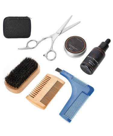 Mustache Hair Care Tool 7Pcs Beard Nursing Set Men's Beard and Mustache Set Oil Brush Comb Scissor Mustache Hair Care Perfect for Hair and Beard